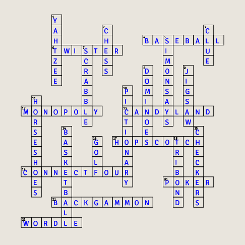 Answer key for The Games We Play crossword